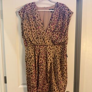 Express Tan and Pink Leopard Print Midi Dress